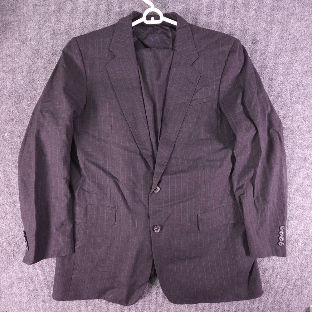 Hickey Freeman Suit Mens 44L Charcoal Pinstripe 2 Button Boardroom 36x33 VTG